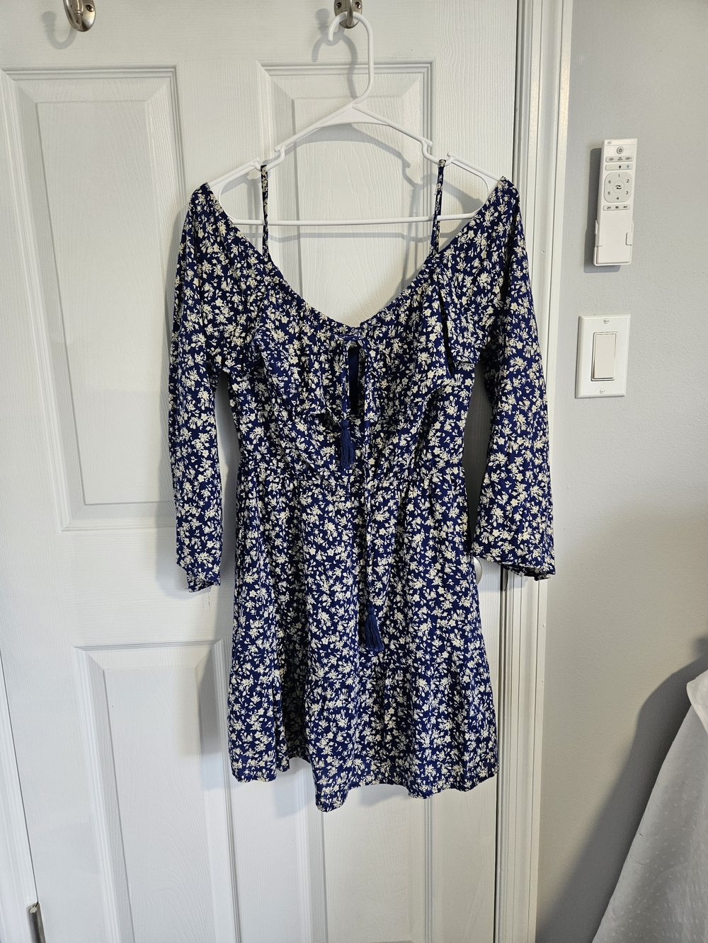 Blue Floral Off-Shoulder Mini Dress